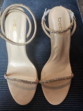 bebe Blush Nude Crystal-Trim Ankle Strap Heels